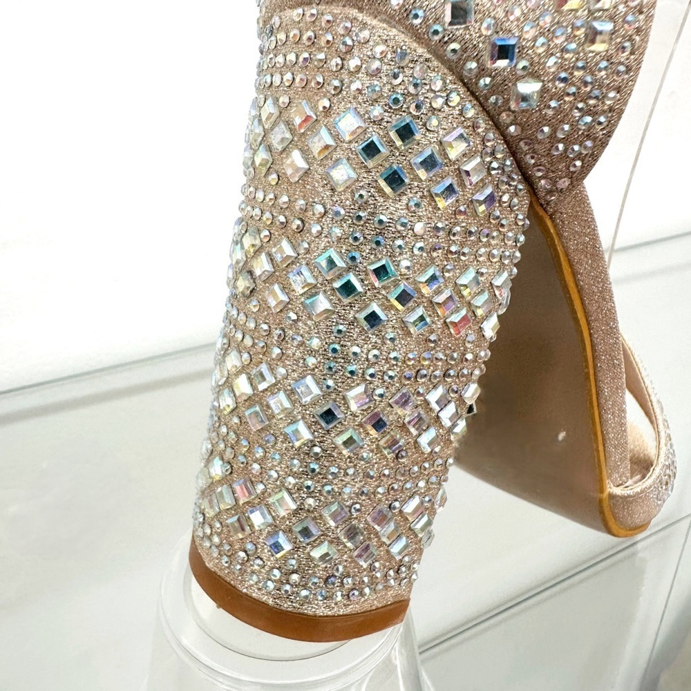 Champagne Rhinestones Open Toe Heels - Picture 3 of 4